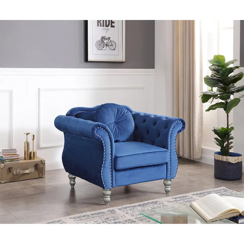 Poltrona accent tufted con braccioli svasati in velluto blu navy / bordeaux / verde / grigio scuro, monoposto – 99 cm L x 89 cm P x 86 cm A