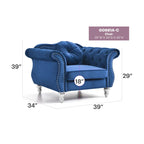 Poltrona accent tufted con braccioli svasati in velluto blu navy / bordeaux / verde / grigio scuro, monoposto – 99 cm L x 89 cm P x 86 cm A