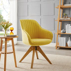 Poltrona girevole in tessuto beige con gambe in legno, singola