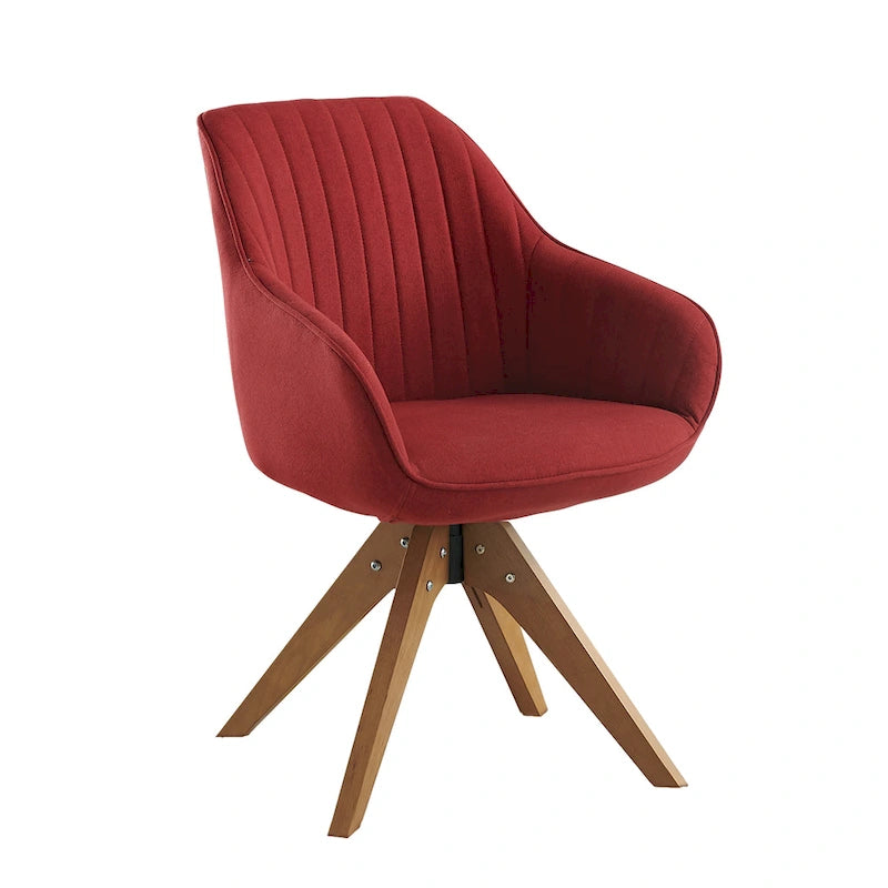 Poltrona girevole in tessuto beige con gambe in legno, singola