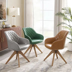 Poltrona girevole in tessuto beige con gambe in legno, singola