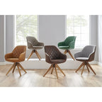 Poltrona girevole in tessuto beige con gambe in legno, singola