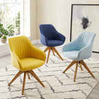 Poltrona girevole in tessuto beige con gambe in legno, singola