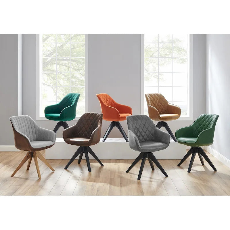 Poltrona girevole in tessuto beige con gambe in legno, singola