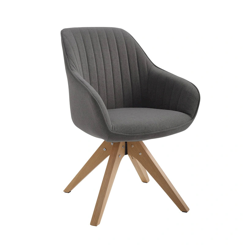 Poltrona girevole in tessuto beige con gambe in legno, singola