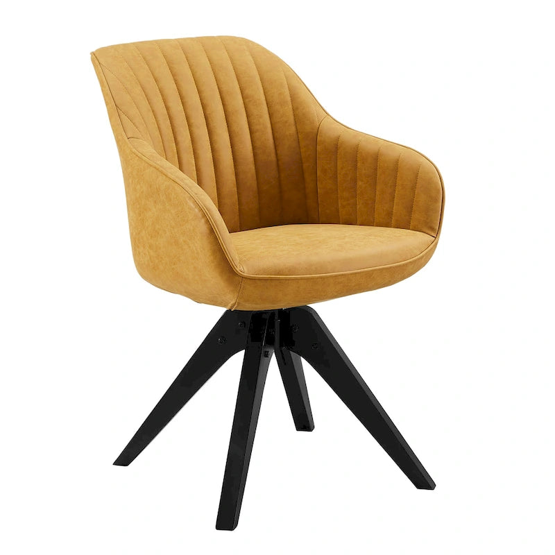 Poltrona girevole in tessuto beige con gambe in legno, singola
