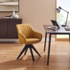 Poltrona girevole in tessuto beige con gambe in legno, singola