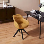 Poltrona girevole in tessuto beige con gambe in legno, singola