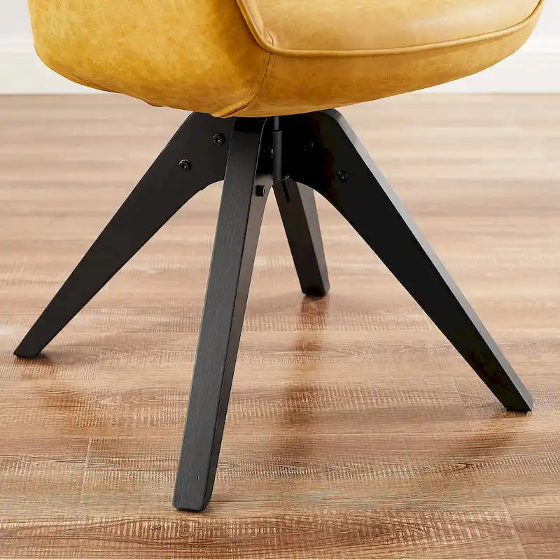 Poltrona girevole in tessuto beige con gambe in legno, singola