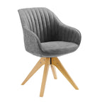 Poltrona girevole in tessuto beige con gambe in legno, singola