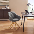 Poltrona girevole in tessuto beige con gambe in legno, singola