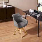 Poltrona girevole in tessuto beige con gambe in legno, singola