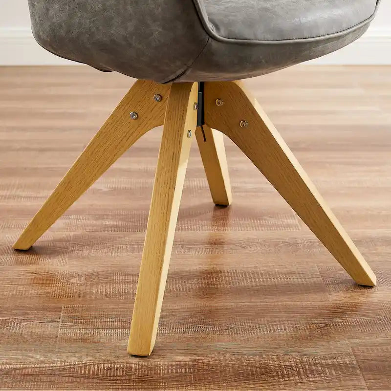 Poltrona girevole in tessuto beige con gambe in legno, singola