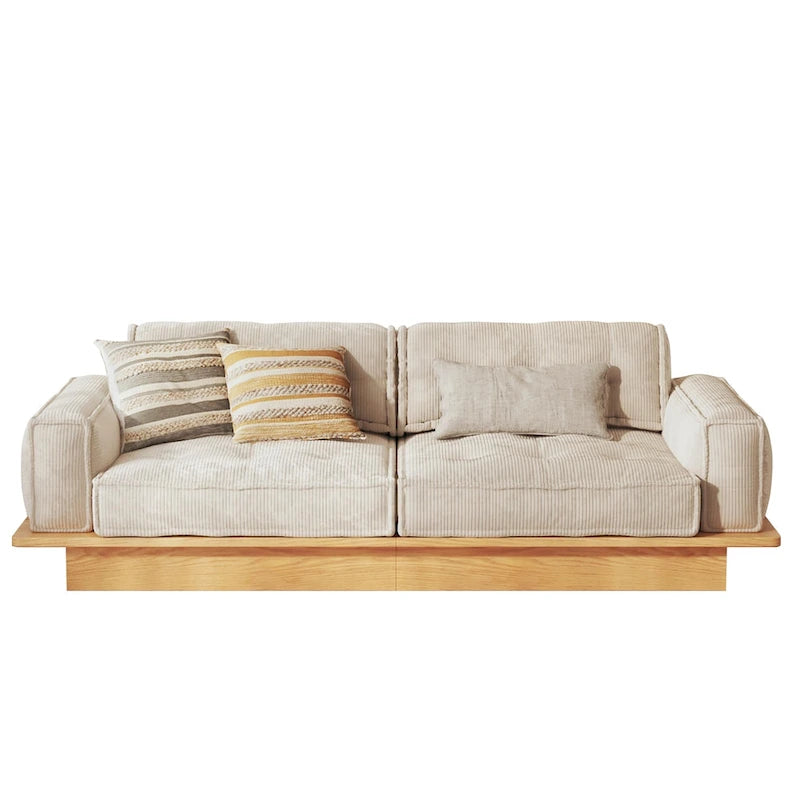 Divano in Velluto a Coste Beige con Struttura in Legno – 1/2/3/4 Posti