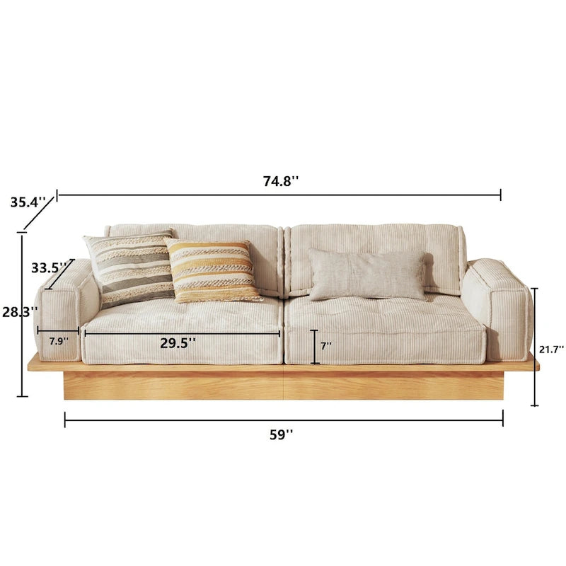 Divano in Velluto a Coste Beige con Struttura in Legno – 1/2/3/4 Posti