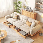Divano in Velluto a Coste Beige con Struttura in Legno – 1/2/3/4 Posti
