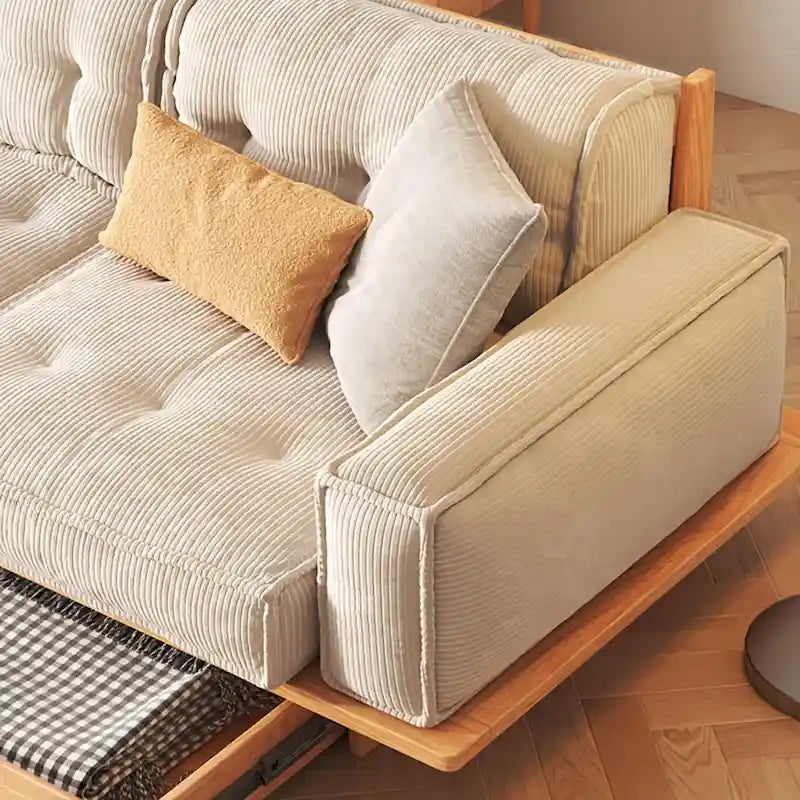 Divano in Velluto a Coste Beige con Struttura in Legno – 1/2/3/4 Posti