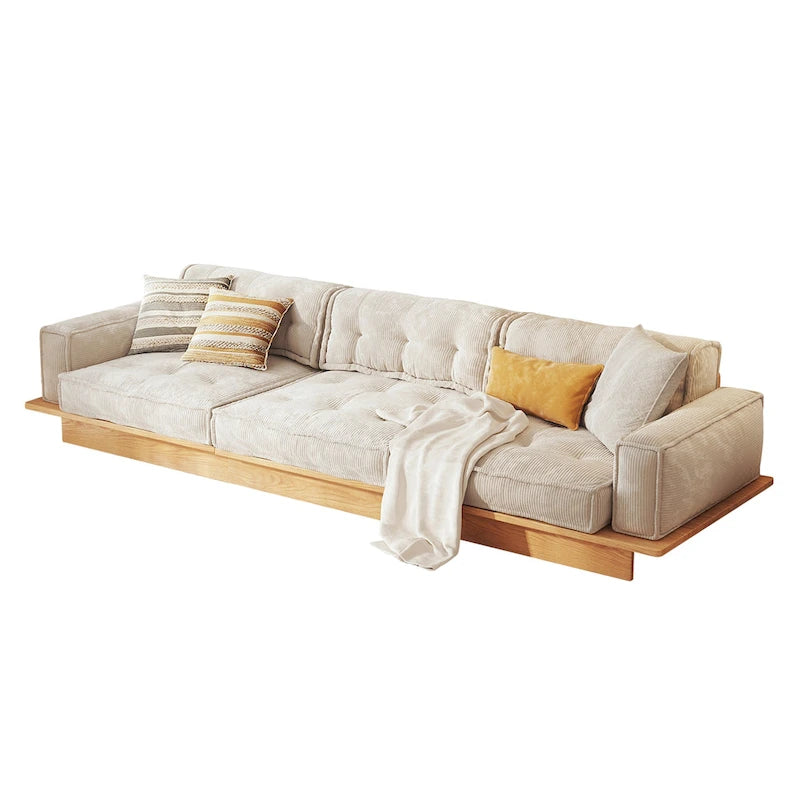 Divano in Velluto a Coste Beige con Struttura in Legno – 1/2/3/4 Posti