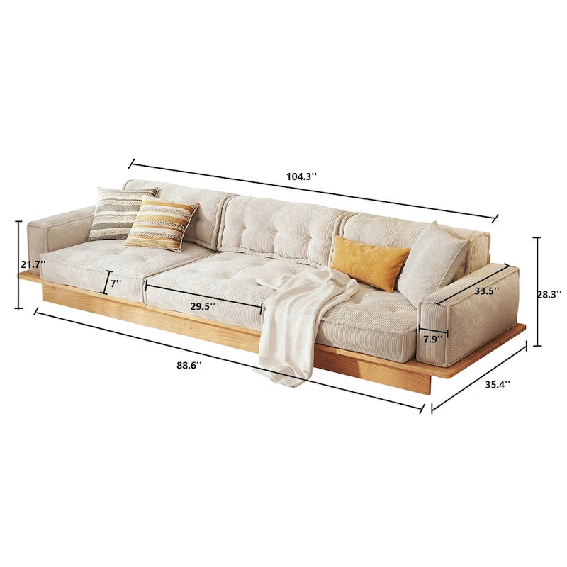 Divano in Velluto a Coste Beige con Struttura in Legno – 1/2/3/4 Posti