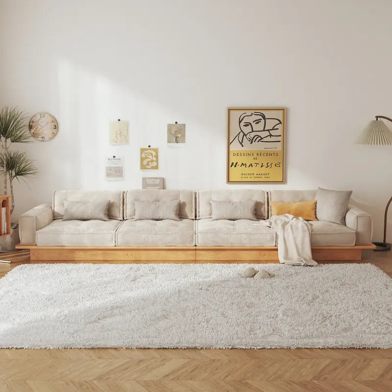 Divano in Velluto a Coste Beige con Struttura in Legno – 1/2/3/4 Posti