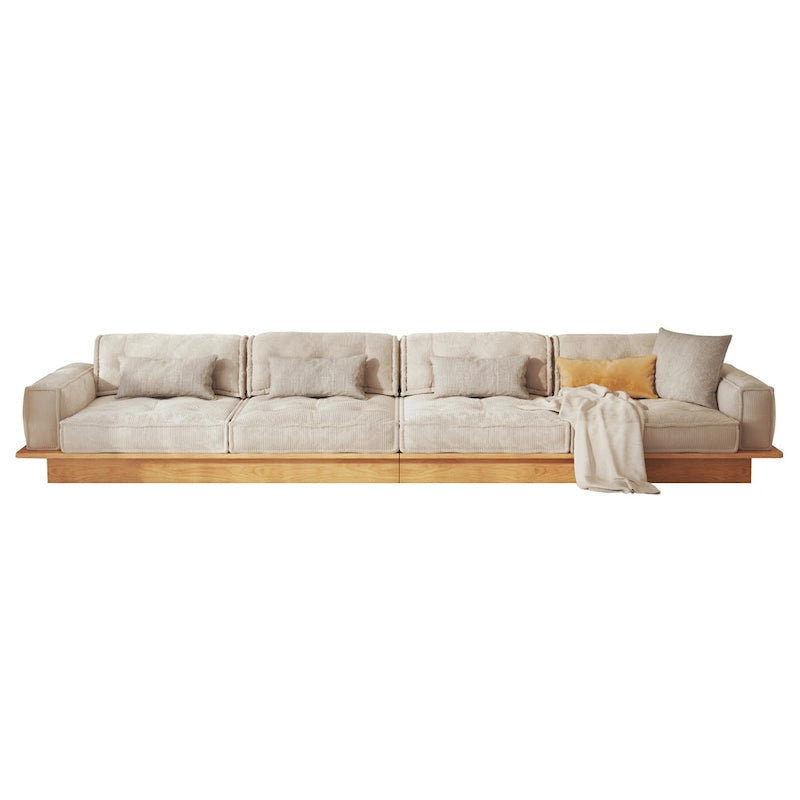 Divano in Velluto a Coste Beige con Struttura in Legno – 1/2/3/4 Posti