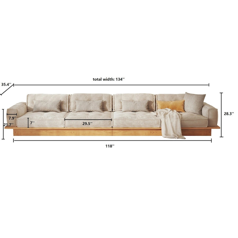 Divano in Velluto a Coste Beige con Struttura in Legno – 1/2/3/4 Posti