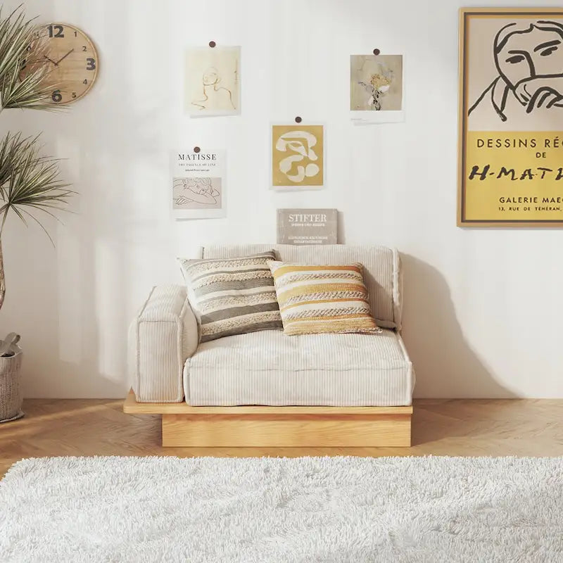 Divano in Velluto a Coste Beige con Struttura in Legno – 1/2/3/4 Posti