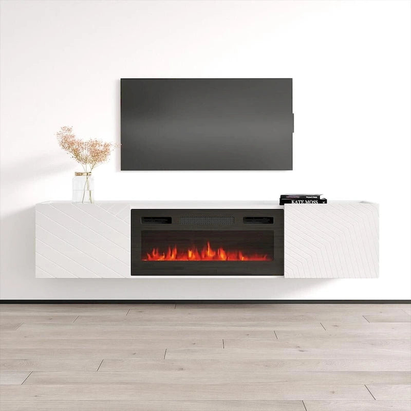 Mobile TV per camino elettrico bianco e nero – Adatto a TV fino a 80", 1 persona