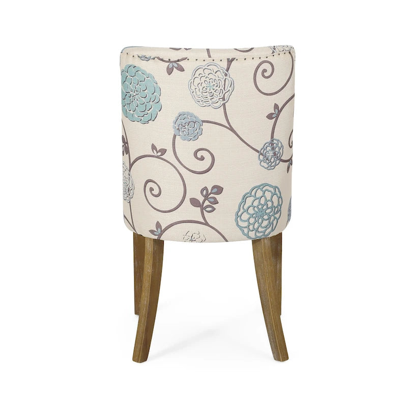 Sedia da pranzo imbottita in tessuto con borchie e gambe in legno, set da 6, vari colori
