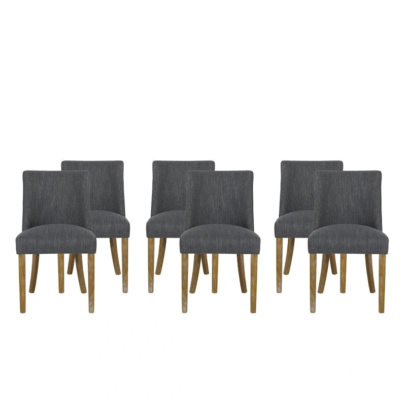 Sedia da pranzo imbottita in tessuto con borchie e gambe in legno, set da 6, vari colori