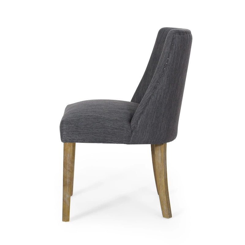 Sedia da pranzo imbottita in tessuto con borchie e gambe in legno, set da 6, vari colori