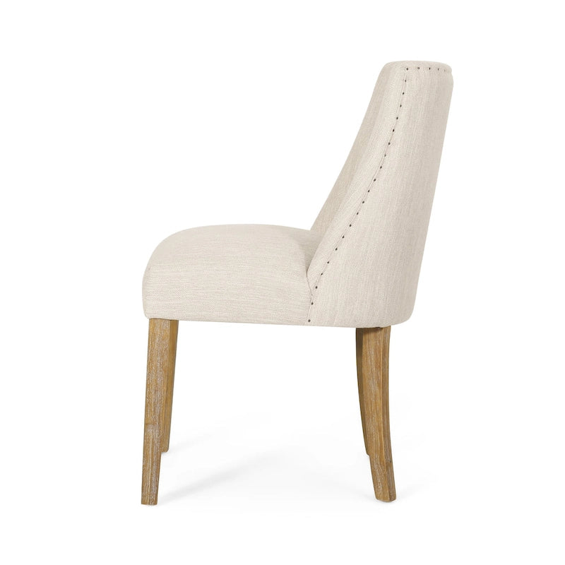 Sedia da pranzo imbottita in tessuto con borchie e gambe in legno, set da 6, vari colori