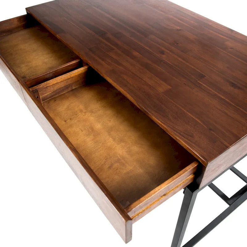 Scrivania contenitore in legno di acacia, rovere scuro industriale, singola