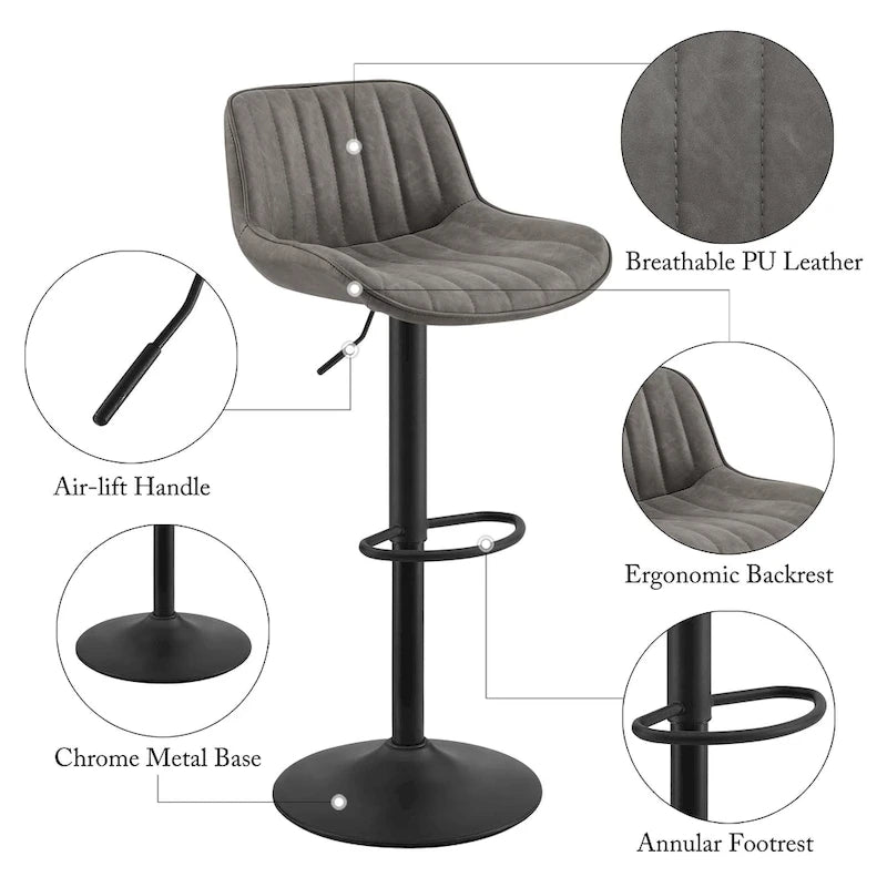 Sgabelli da Bar Girevoli in Similpelle, Set da 2, Opzioni Multicolore, Altezza Regolabile