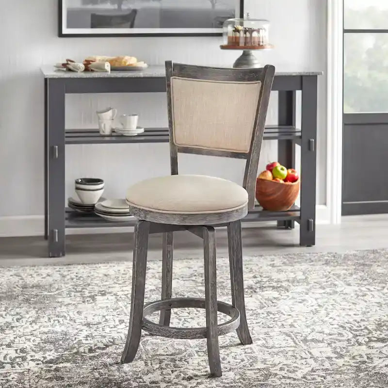 Sgabello da bancone girevole in stile Country francese, grigio invecchiato / marrone rustico / bianco invecchiato, 1 seduta