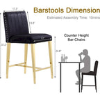 Sgabello da bar in velluto nero con gambe dorate, imbottito, set da 2 / set da 4