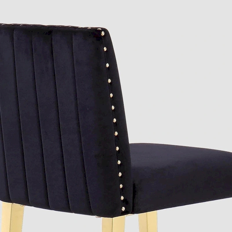 Sgabello da bar in velluto nero con gambe dorate, imbottito, set da 2 / set da 4