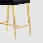 Sgabello da bar in velluto nero con gambe dorate, imbottito, set da 2 / set da 4