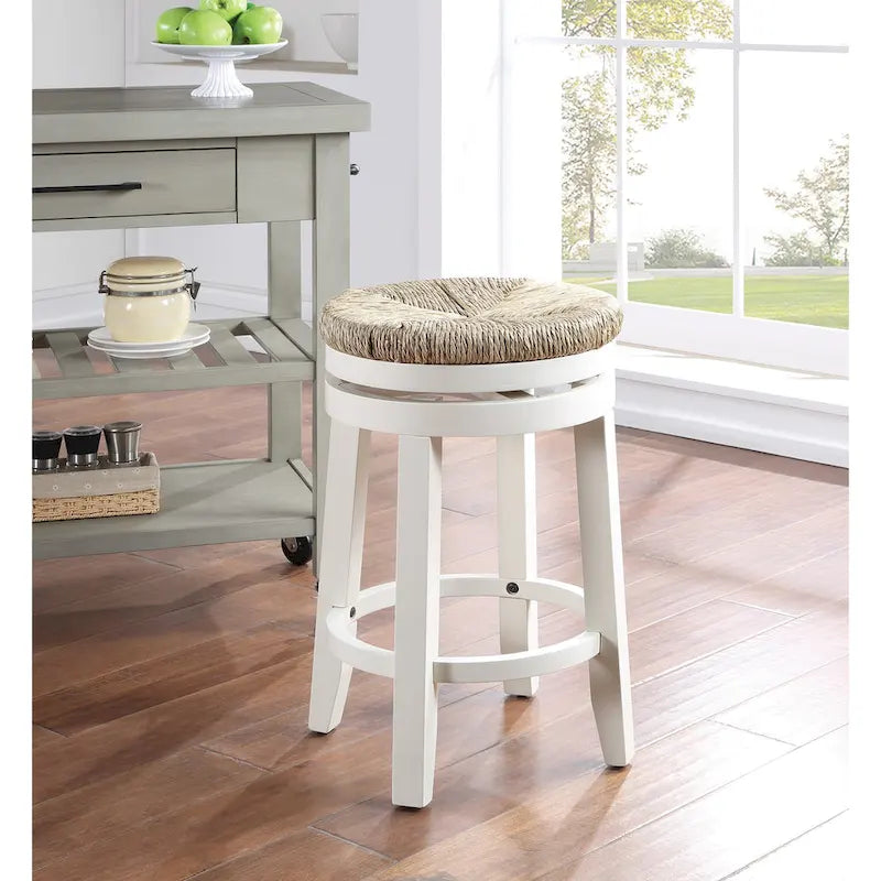 Sgabello da bancone girevole bianco sporco/naturale, set da 2