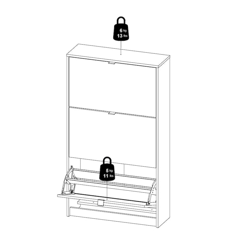 Scarpiera scandinava a 3 cassetti in nero opaco/bianco/grigio opaco, montaggio per 1 persona