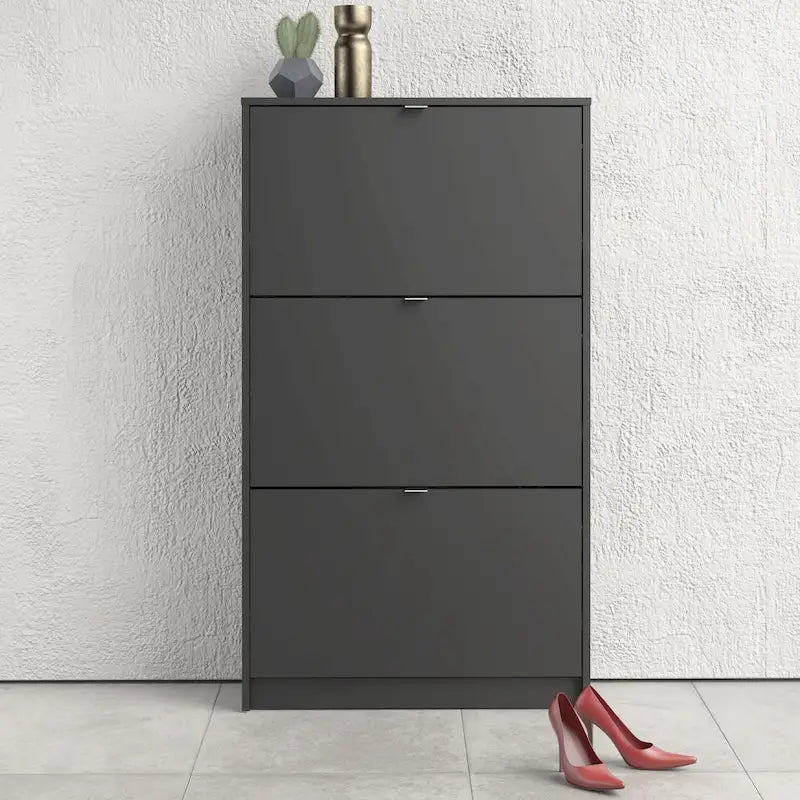 Scarpiera scandinava a 3 cassetti in nero opaco/bianco/grigio opaco, montaggio per 1 persona