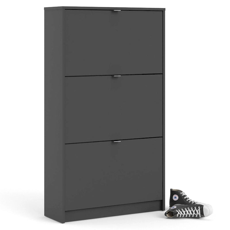 Scarpiera scandinava a 3 cassetti in nero opaco/bianco/grigio opaco, montaggio per 1 persona
