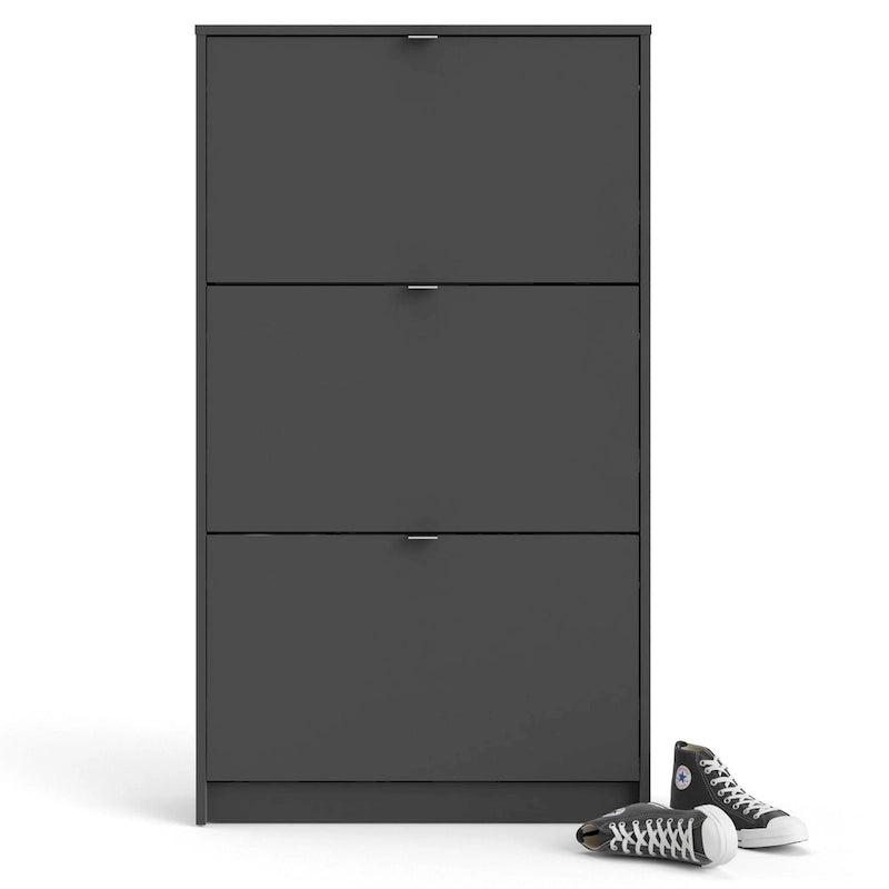 Scarpiera scandinava a 3 cassetti in nero opaco/bianco/grigio opaco, montaggio per 1 persona