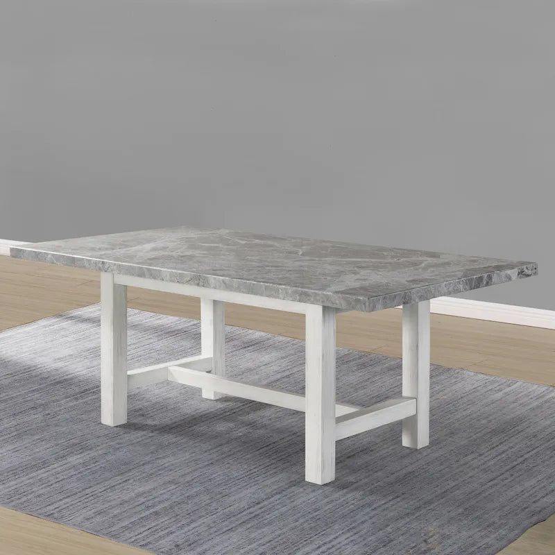 Set da pranzo 7 posti in marmo grigio e bianco anticato