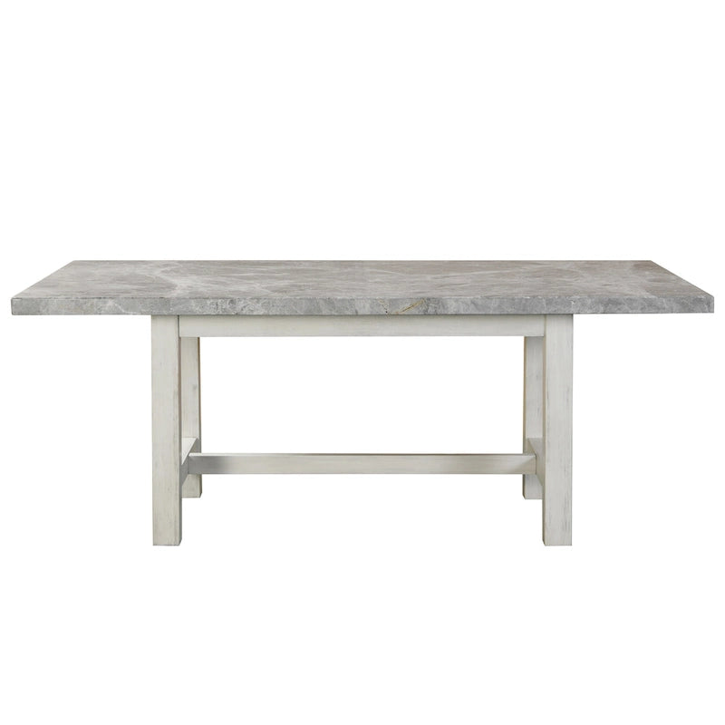 Set da pranzo 7 posti in marmo grigio e bianco anticato