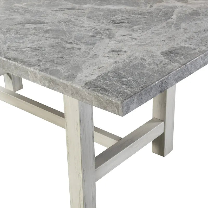 Set da pranzo 7 posti in marmo grigio e bianco anticato