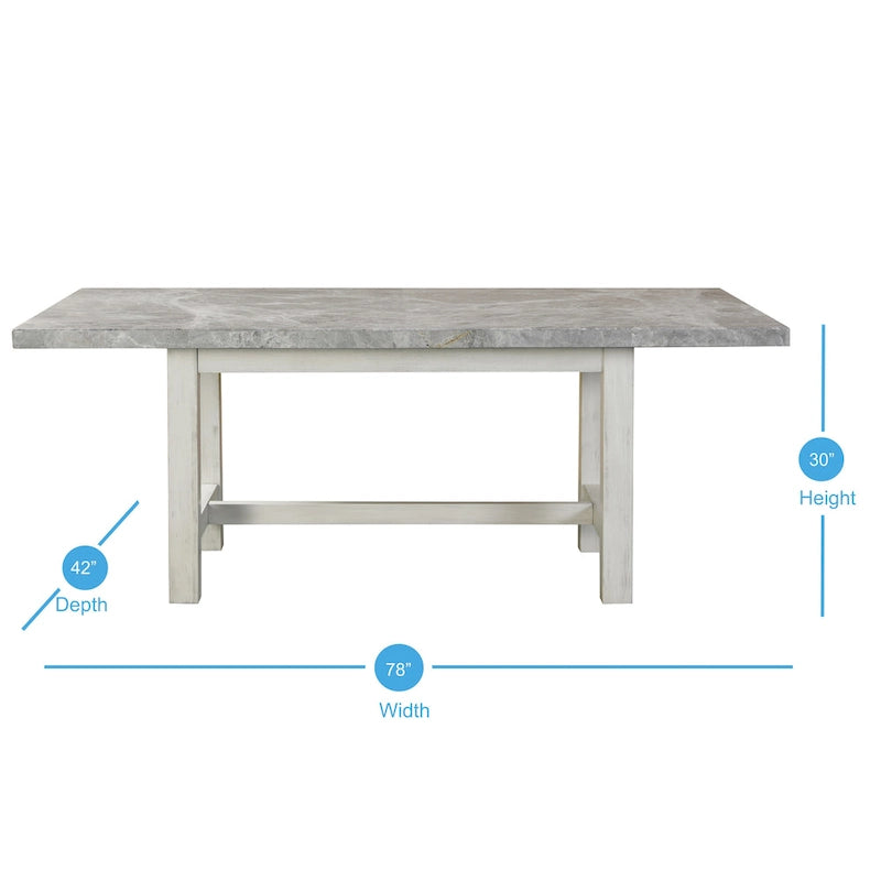 Set da pranzo 7 posti in marmo grigio e bianco anticato