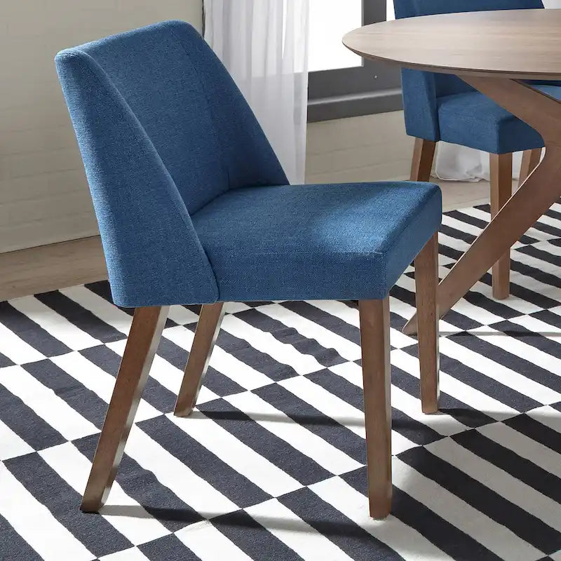 Set da pranzo a ribalta in 3 pezzi in noce per 2 persone – Finitura satinata, sedie imbottite blu