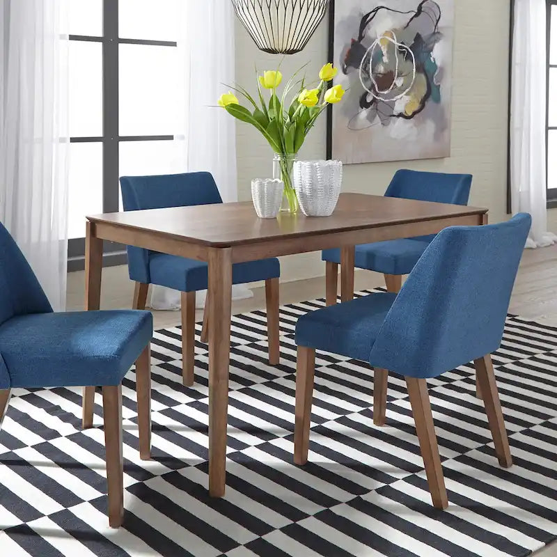 Set da pranzo a ribalta in 3 pezzi in noce per 2 persone – Finitura satinata, sedie imbottite blu