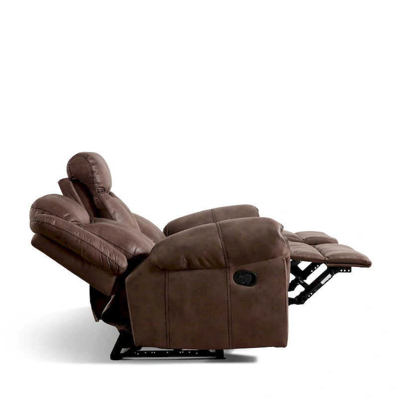 Divano reclinabile manuale a 3 posti in microsuede marrone
